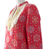 CAREN DRESS IN RED BROCADE