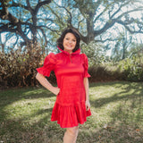SARAH DRESS IN RED/FUCHSIA