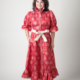 CAROL DRESS IN RED BROCADE