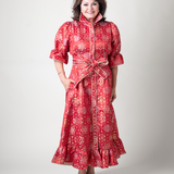 CAROL DRESS IN RED BROCADE