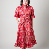 CAROL DRESS IN RED BROCADE