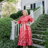CAROL DRESS IN RED BROCADE