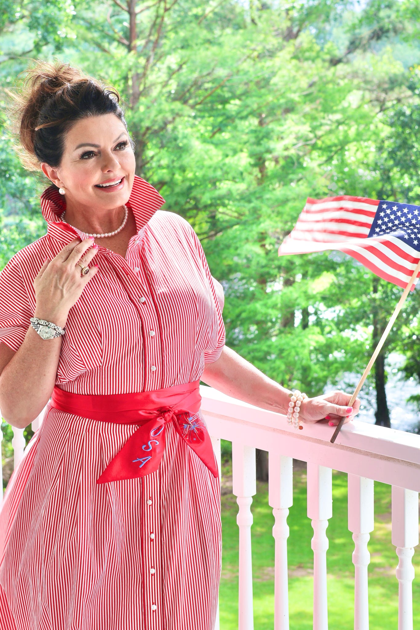 striped red shirt dress Striped Popcorn Print Mini Shirt Dress Red