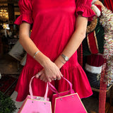 SARAH DRESS IN RED/FUCHSIA