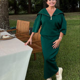 CAREN 3/4 SLEEVE SWEATER IN EMERALD