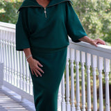 CAREN 3/4 SLEEVE SWEATER IN EMERALD