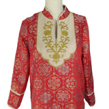 CAREN DRESS IN RED BROCADE