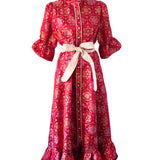 CAROL DRESS IN RED BROCADE