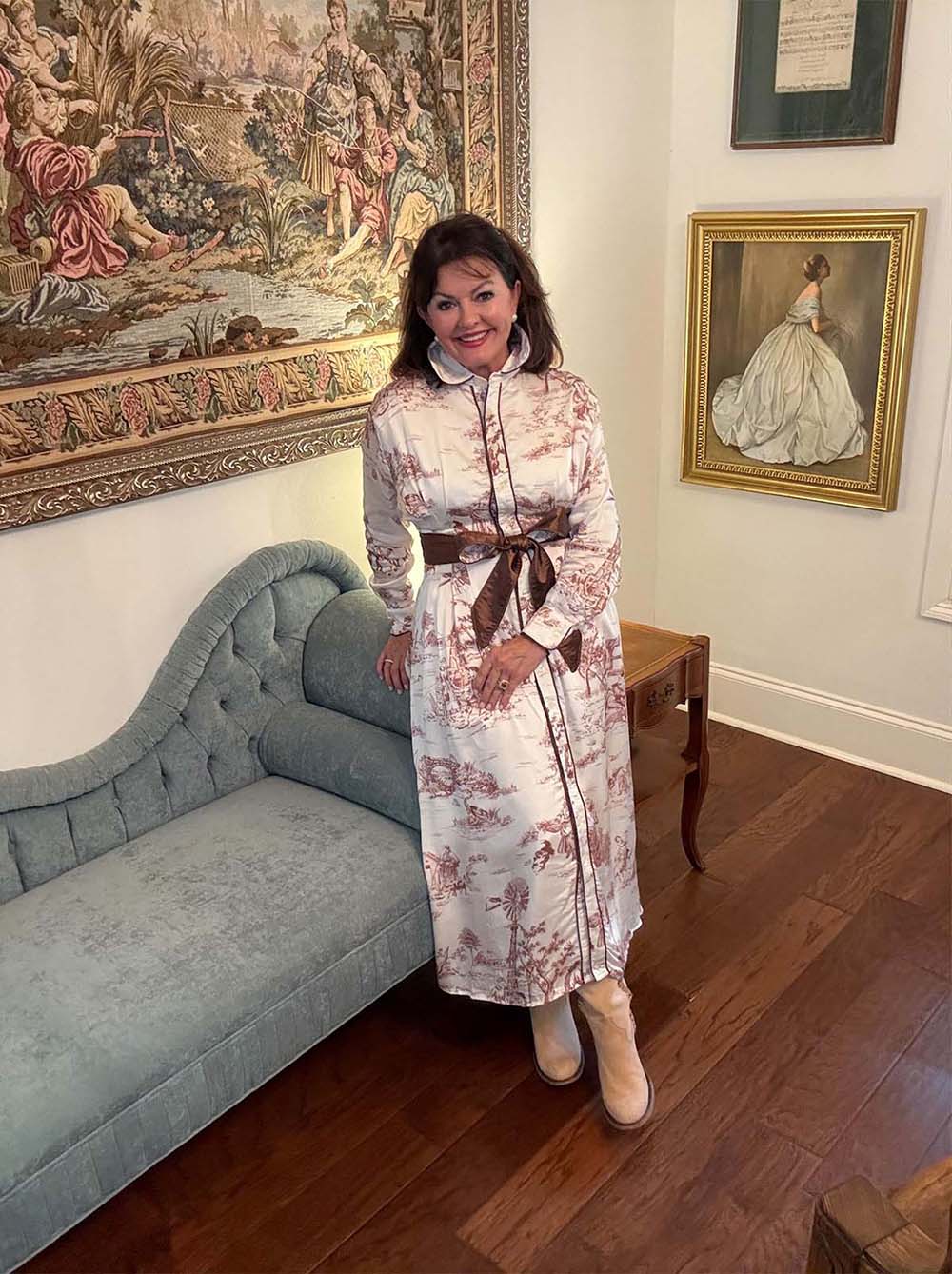brown toile dress At This Time Brown Toile Dress, X-Large - The Mint Julep Boutique