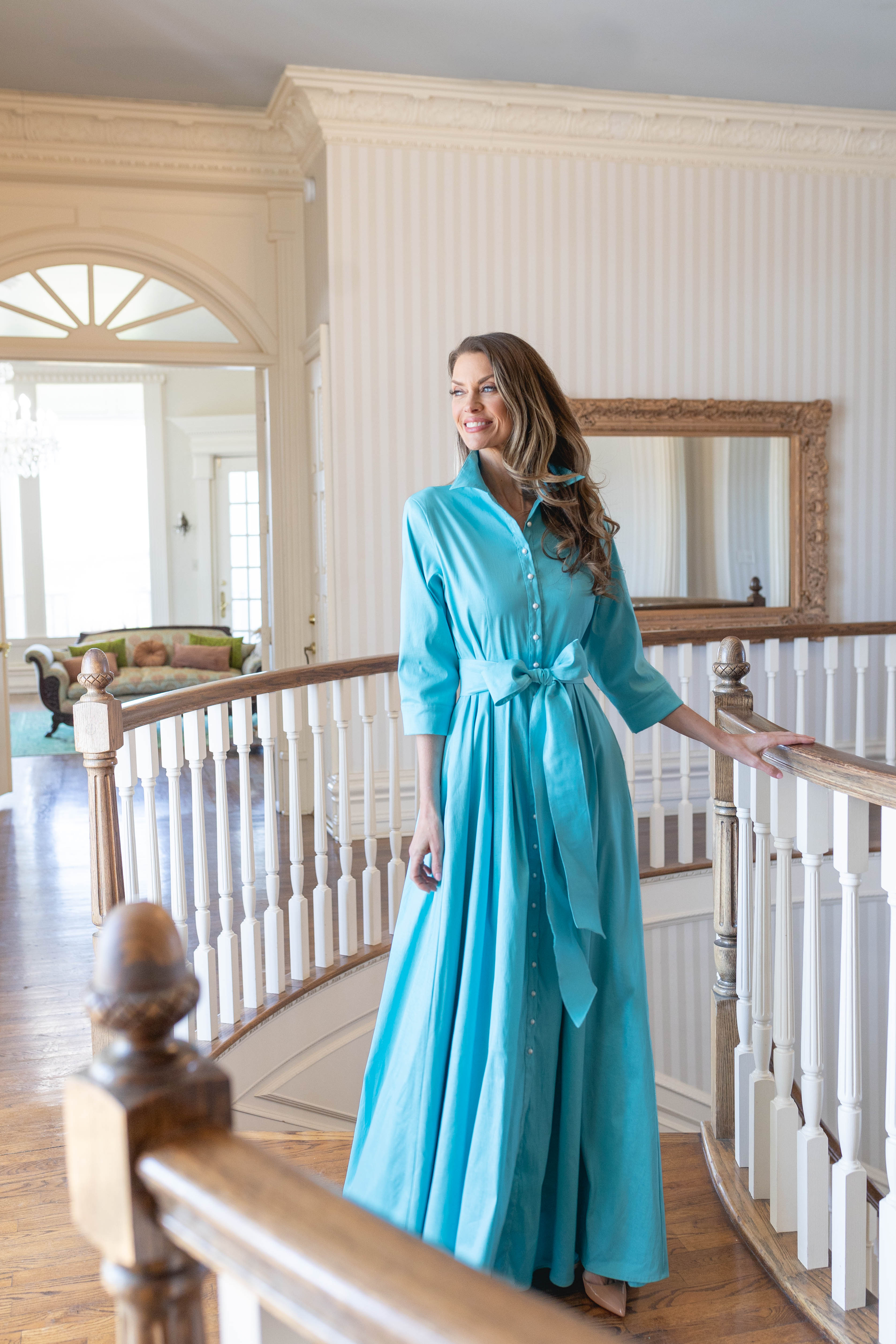 Gloria Dress Tiffany Blue A-Line Mother of the Bride Dress with Pearl Buttons L Gloria Dress Tiffany Blue A-Line Mother of the Bride Dress with Pearl Buttons L