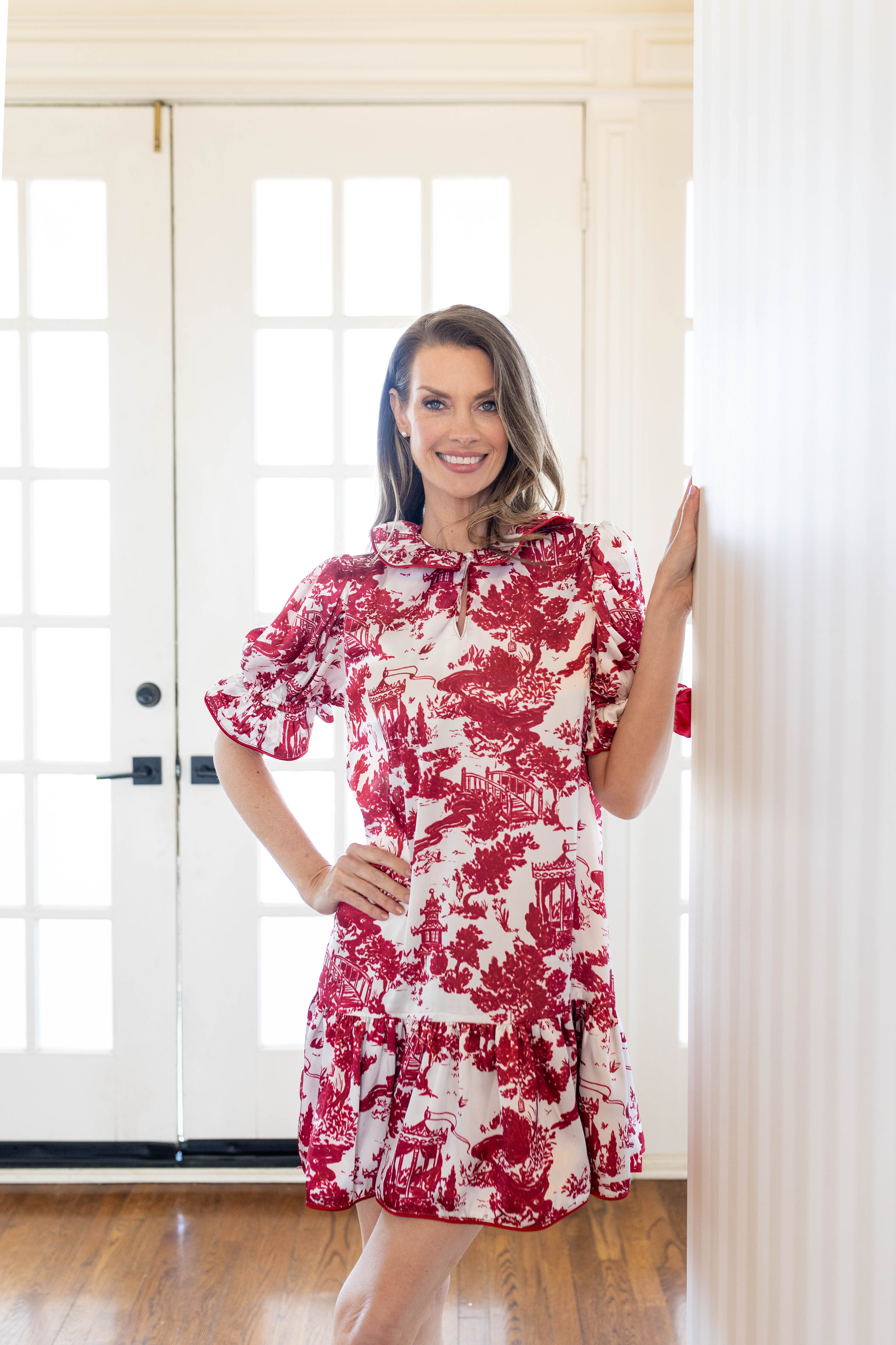 SARAH DRESS IN PAGODA RUBY RED TOILE L SARAH DRESS IN PAGODA RUBY RED TOILE L