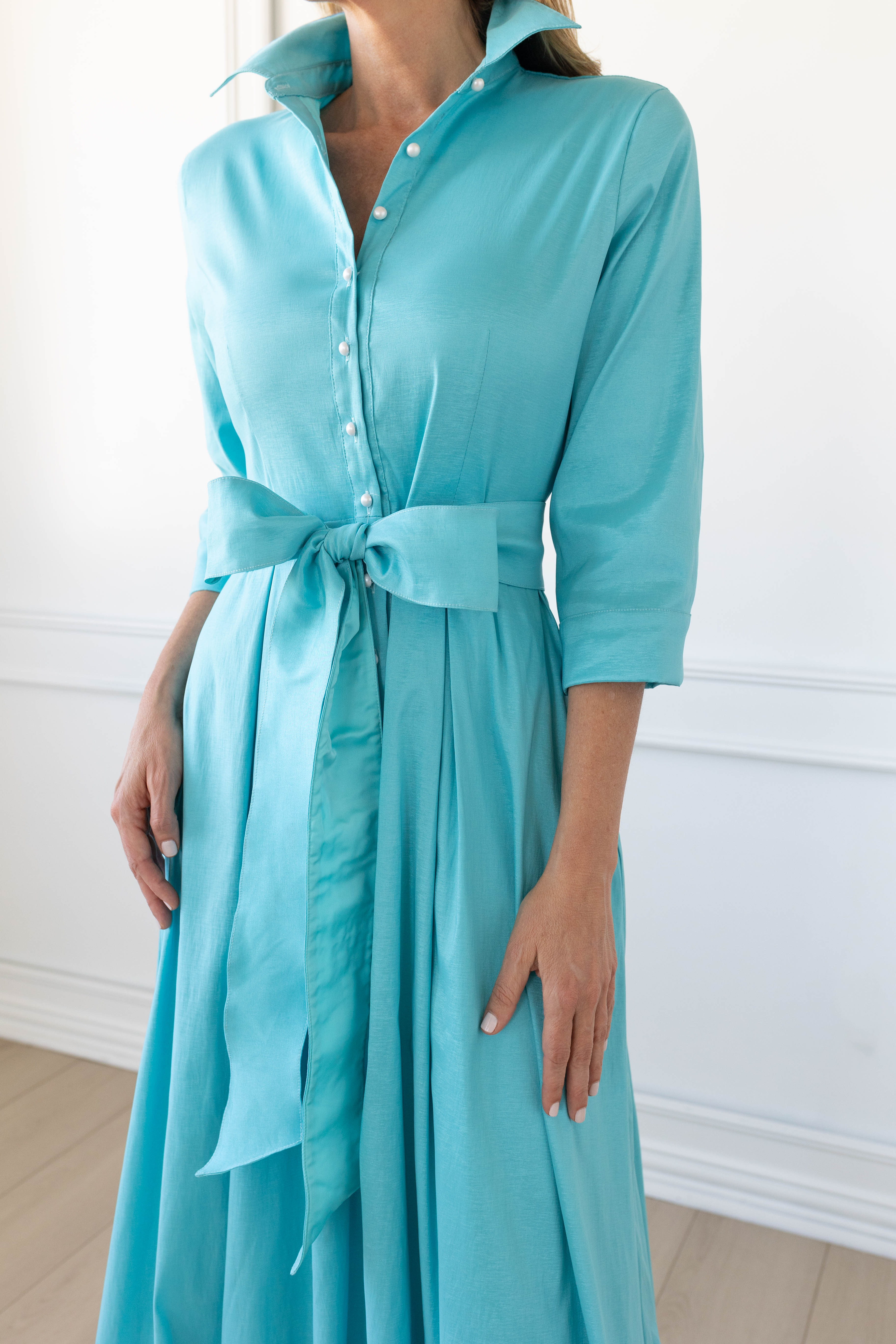 Gloria Dress Tiffany Blue A-Line Mother of the Bride Dress with Pearl Buttons L Gloria Dress Tiffany Blue A-Line Mother of the Bride Dress with Pearl Buttons L