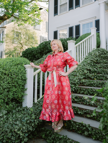 woman wearing red dress by Kim Lolley Designs