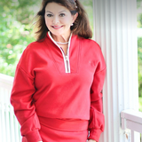 RED CAREN LONG SLEEVE HALF ZIP SWEATER