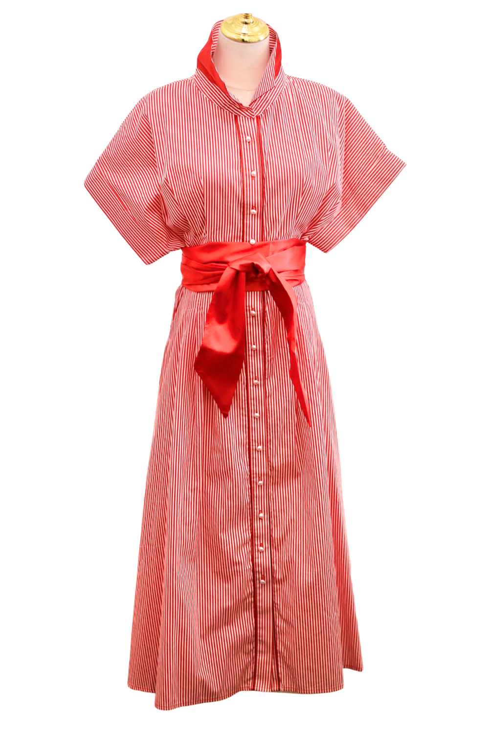 red and pink striped dress Kim Red Stripe Shirt Dress – Lightweight Button-Front Midi with Pockets M