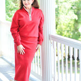 RED CAREN LONG SLEEVE HALF ZIP SWEATER